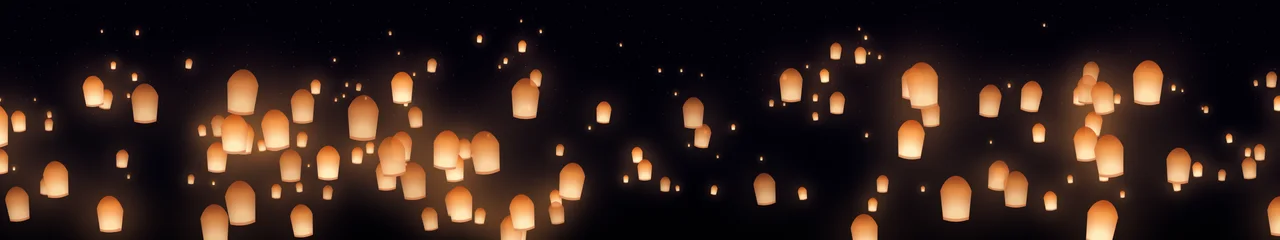 Black Paper Lanterns triple monitor wallpaper, 7680 × 1440