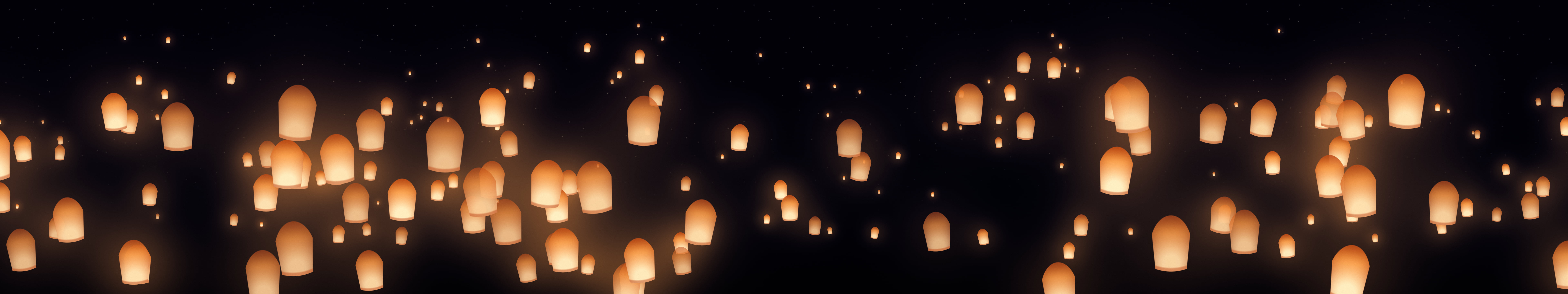 Black Paper Lanterns triple monitor wallpaper, 7680 × 1440