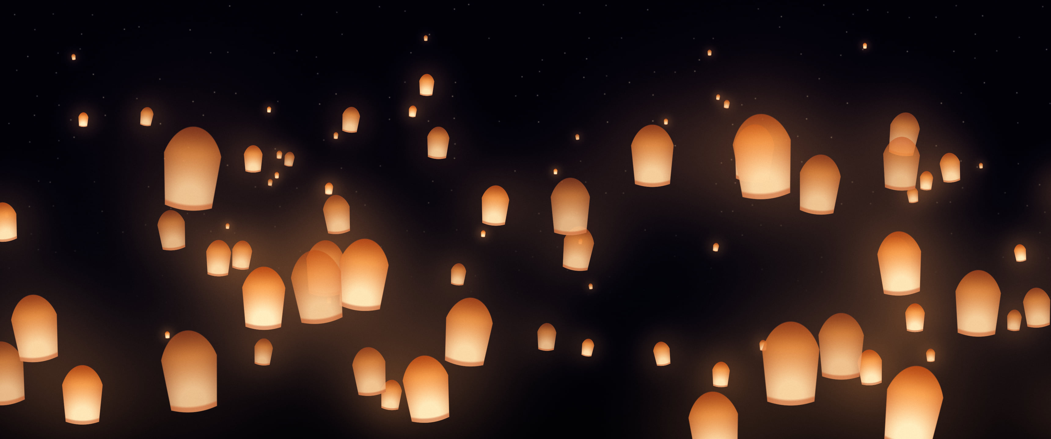 Black Paper Lanterns ultrawide wallpaper, 3440 × 1440