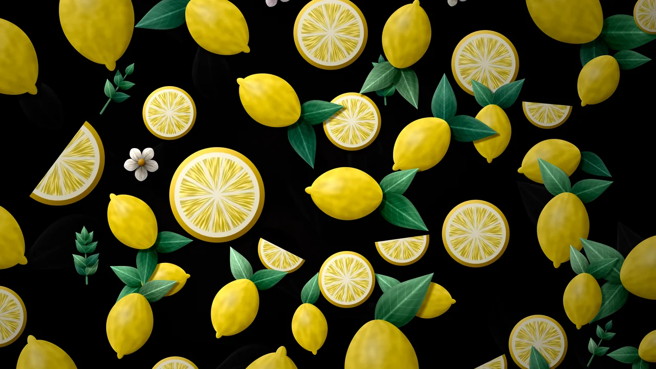 Black Paper Lemon Pattern desktop wallpaper in 4K