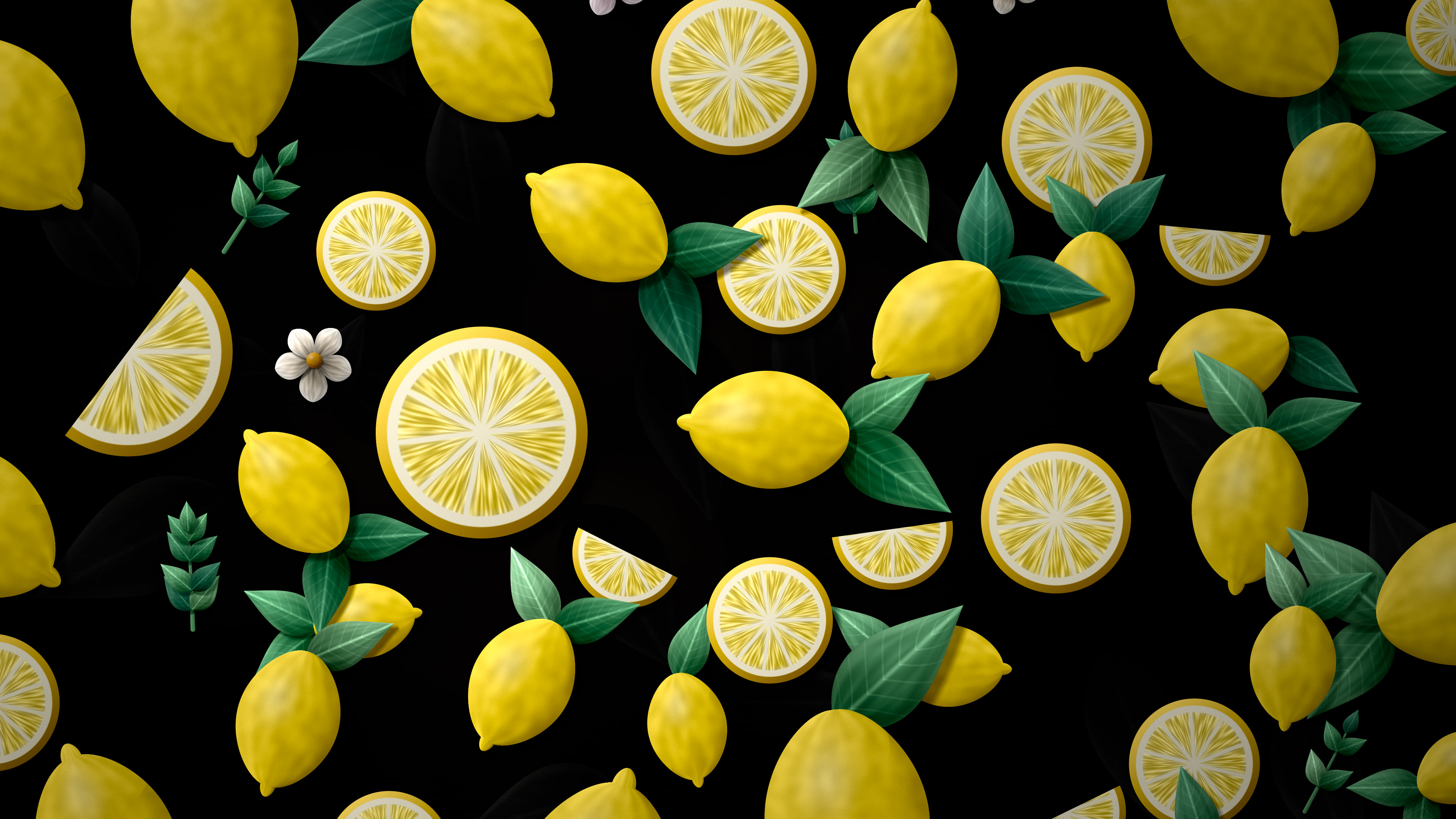 Black Paper Lemon Pattern desktop wallpaper in 4K