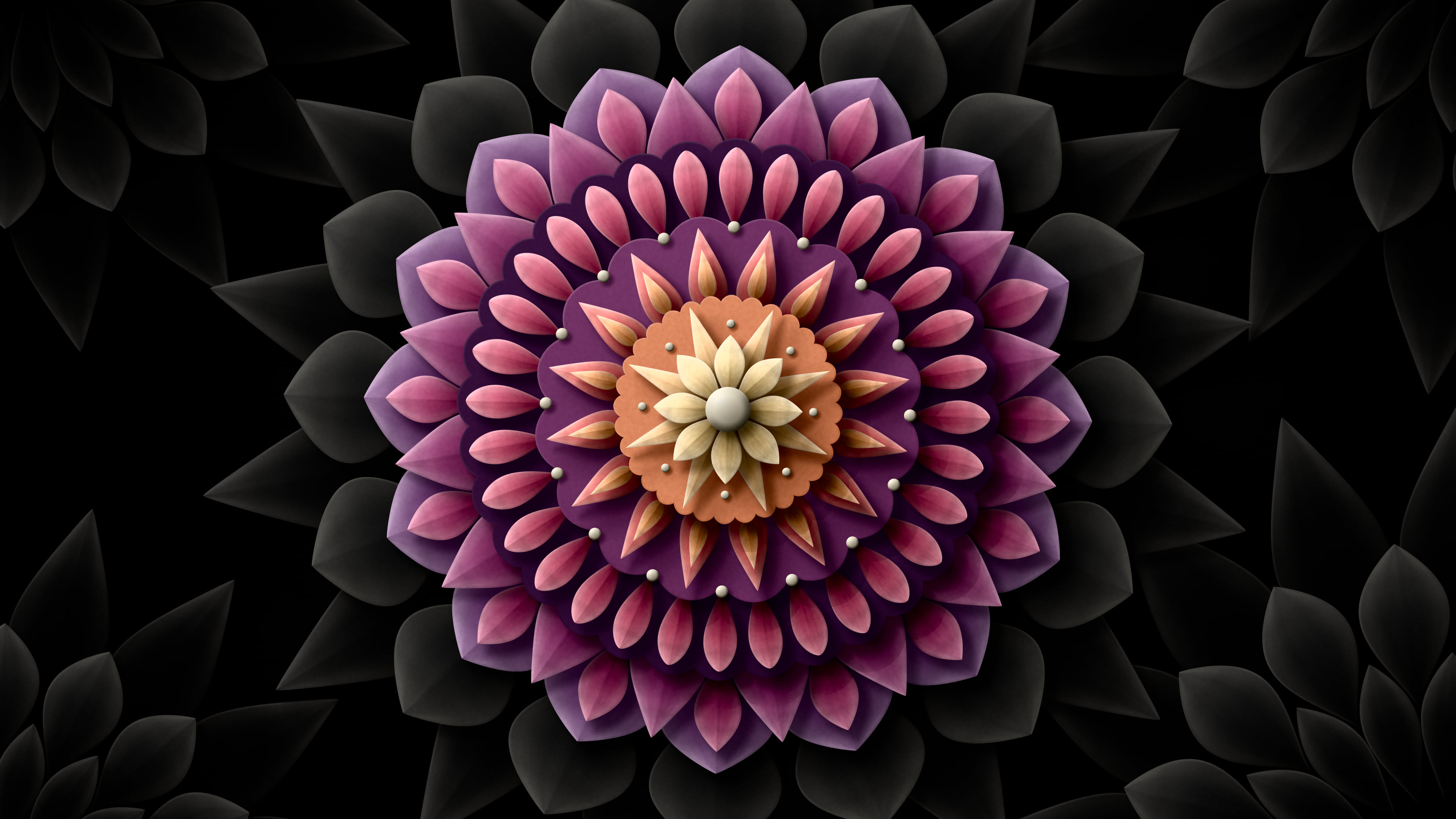 Black Paper Mandala desktop wallpaper in 4K