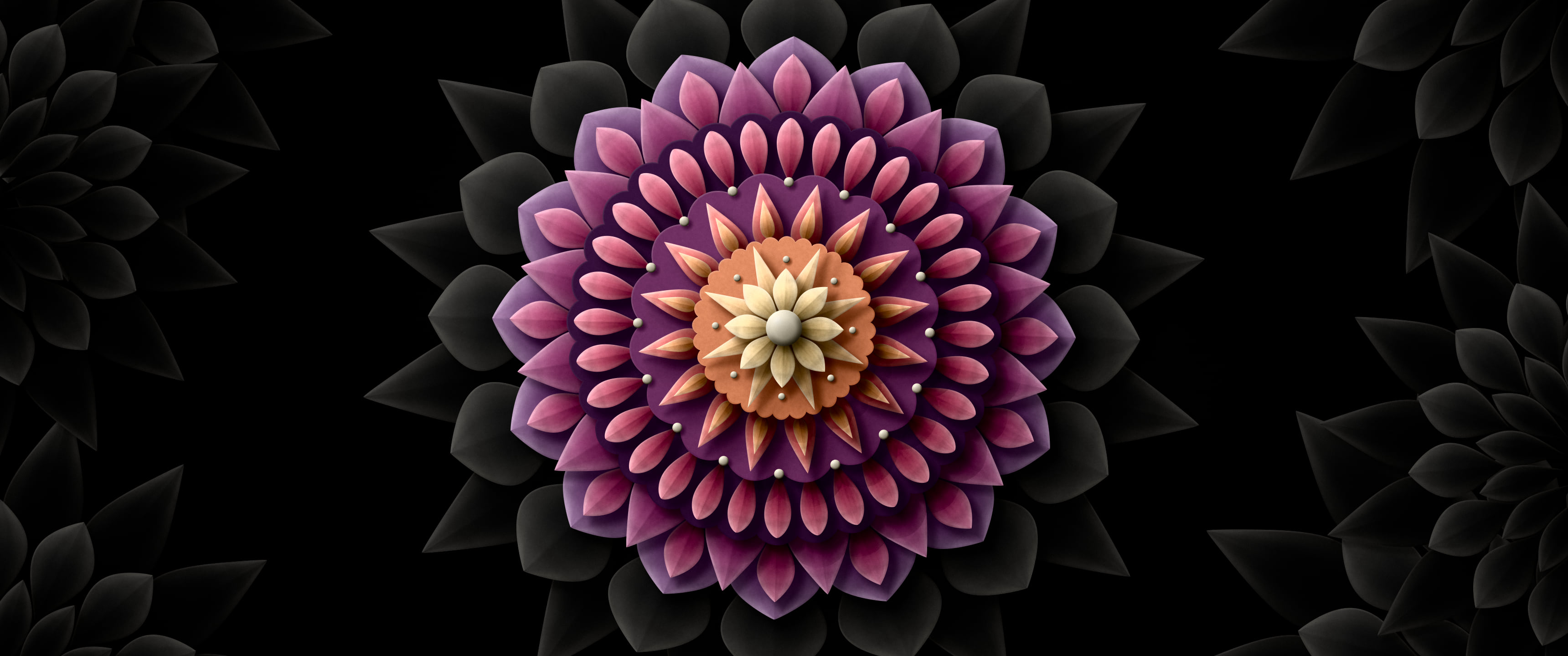 Black Paper Mandala ultrawide wallpaper, 3440 × 1440