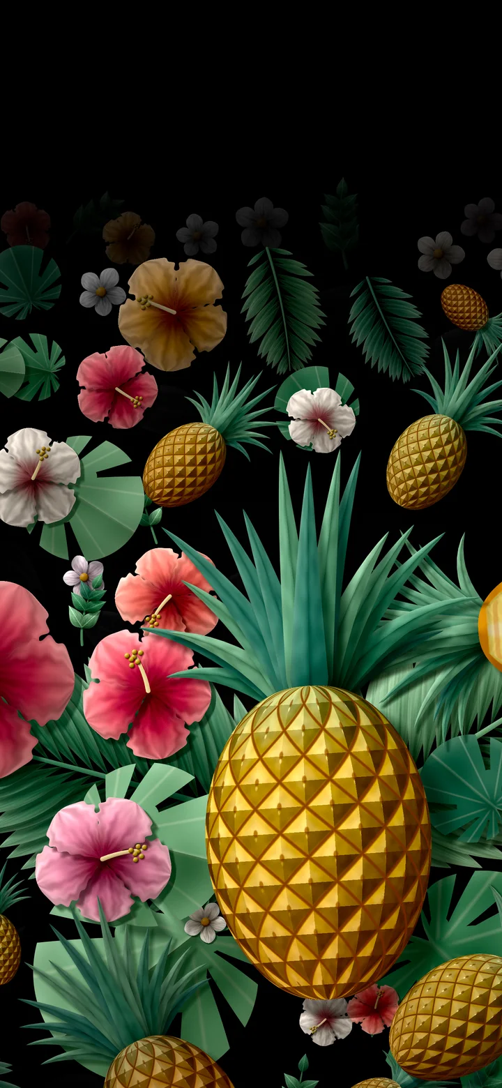 Black Paper Pineapples and Hibiscus wallpaper for iPhone and Android