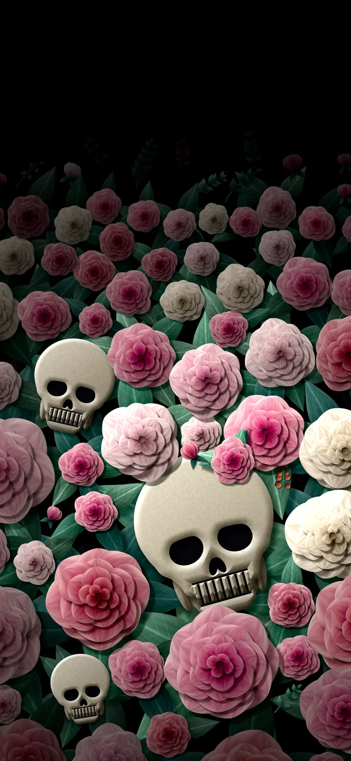 Black Paper Skulls and Roses wallpaper for iPhone and Android