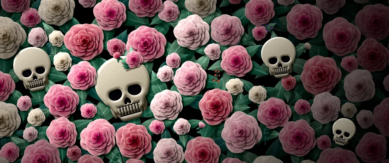 Black Paper Skulls and Roses ultrawide wallpaper, 3440 × 1440