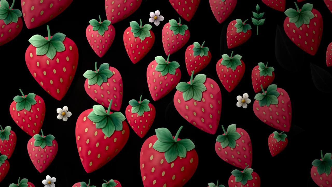Black Paper Strawberry Pattern desktop wallpaper in 4K