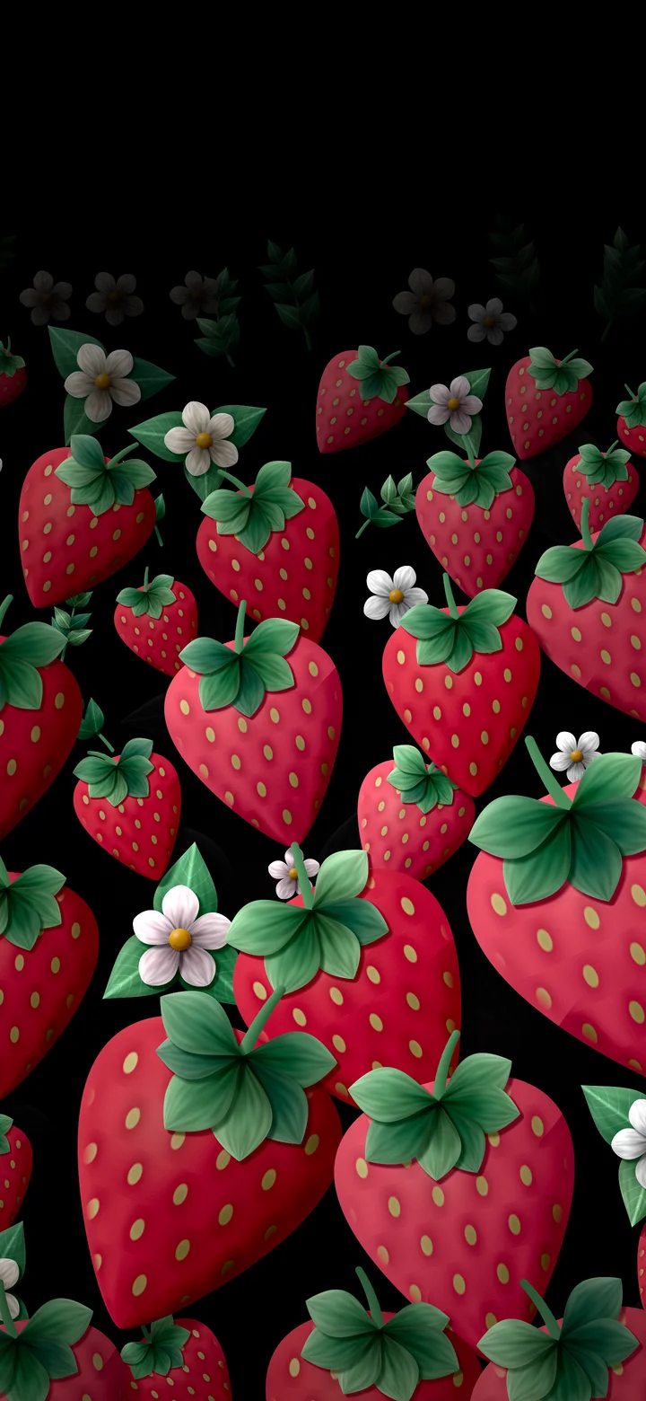 Black Paper Strawberry Pattern wallpaper for iPhone and Android