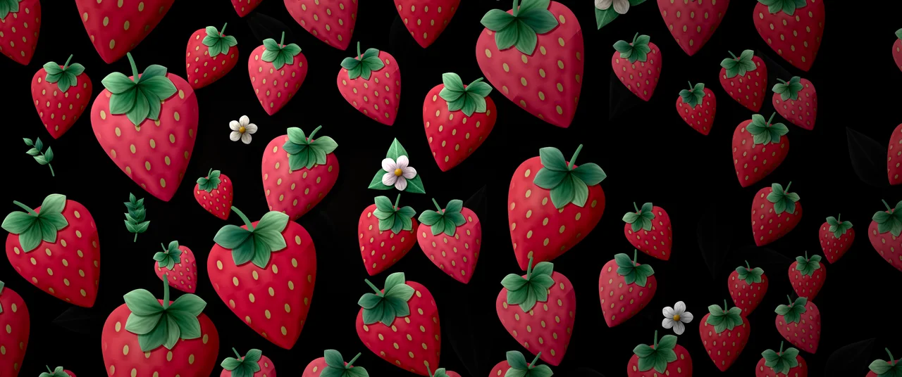 Black Paper Strawberry Pattern ultrawide wallpaper, 3440 × 1440