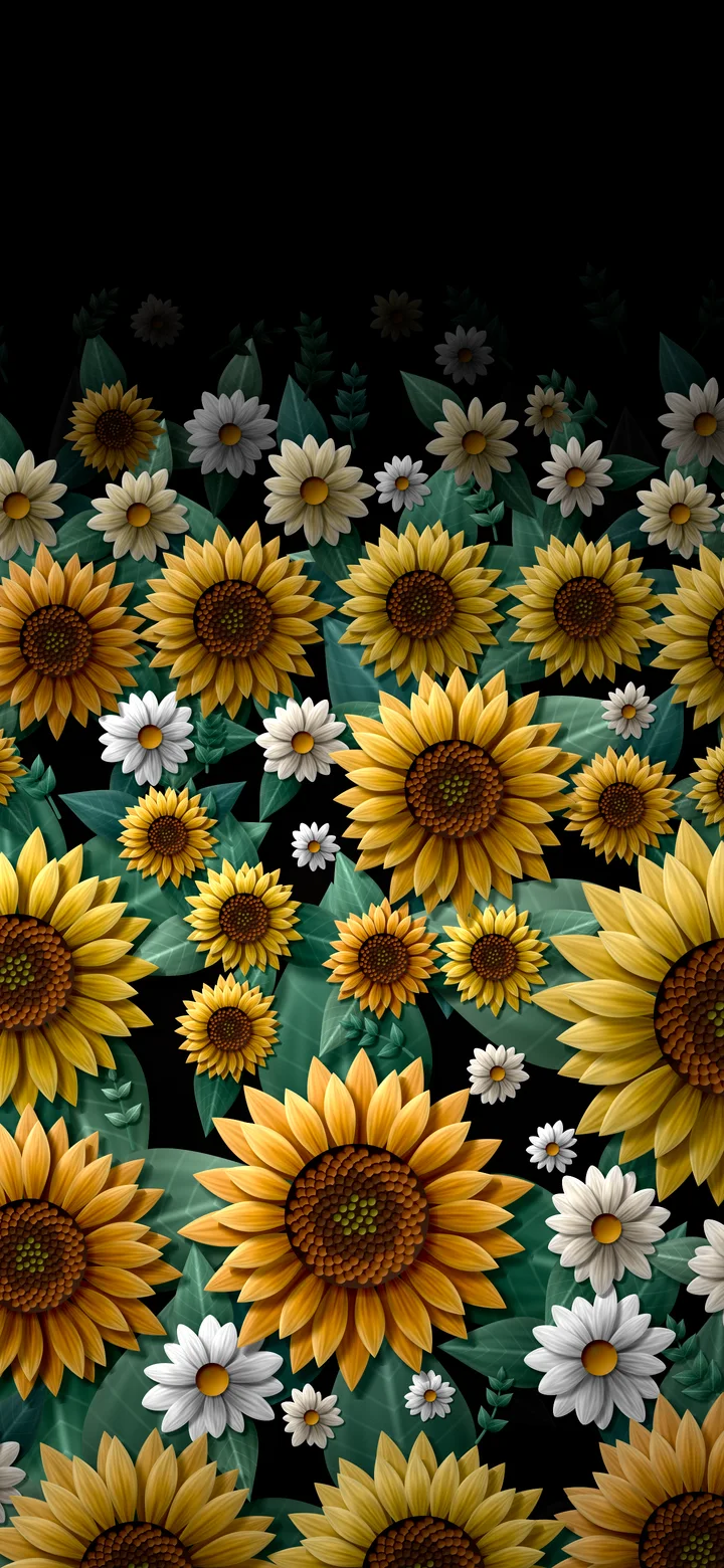 Black Paper Sunflower Pattern wallpaper for iPhone and Android