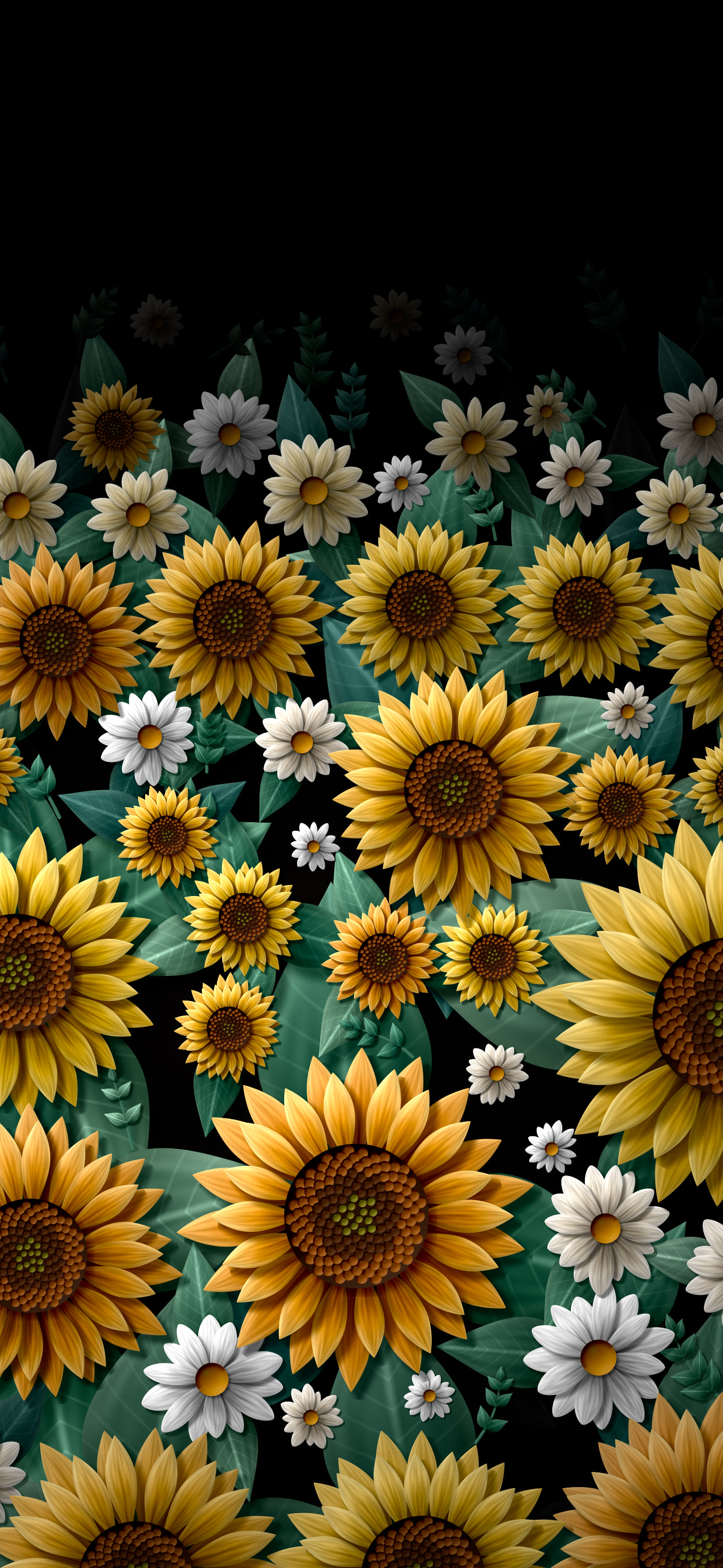 Black Paper Sunflower Pattern wallpaper for iPhone and Android