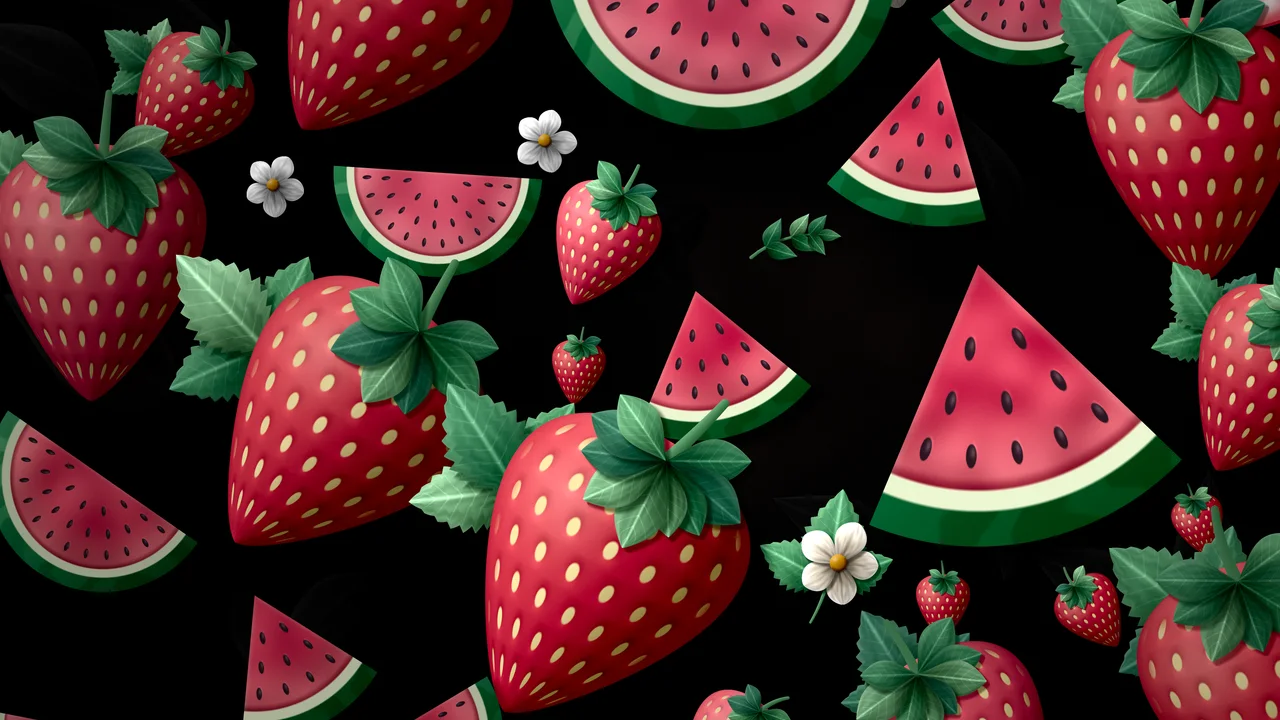 Black Paper Watermelon and Strawberries desktop wallpaper in 4K