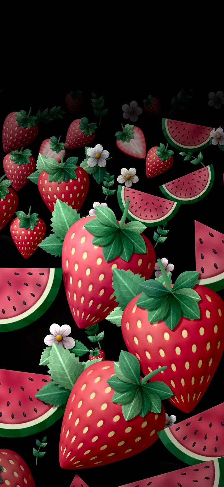 Black Paper Watermelon and Strawberries wallpaper for iPhone and Android