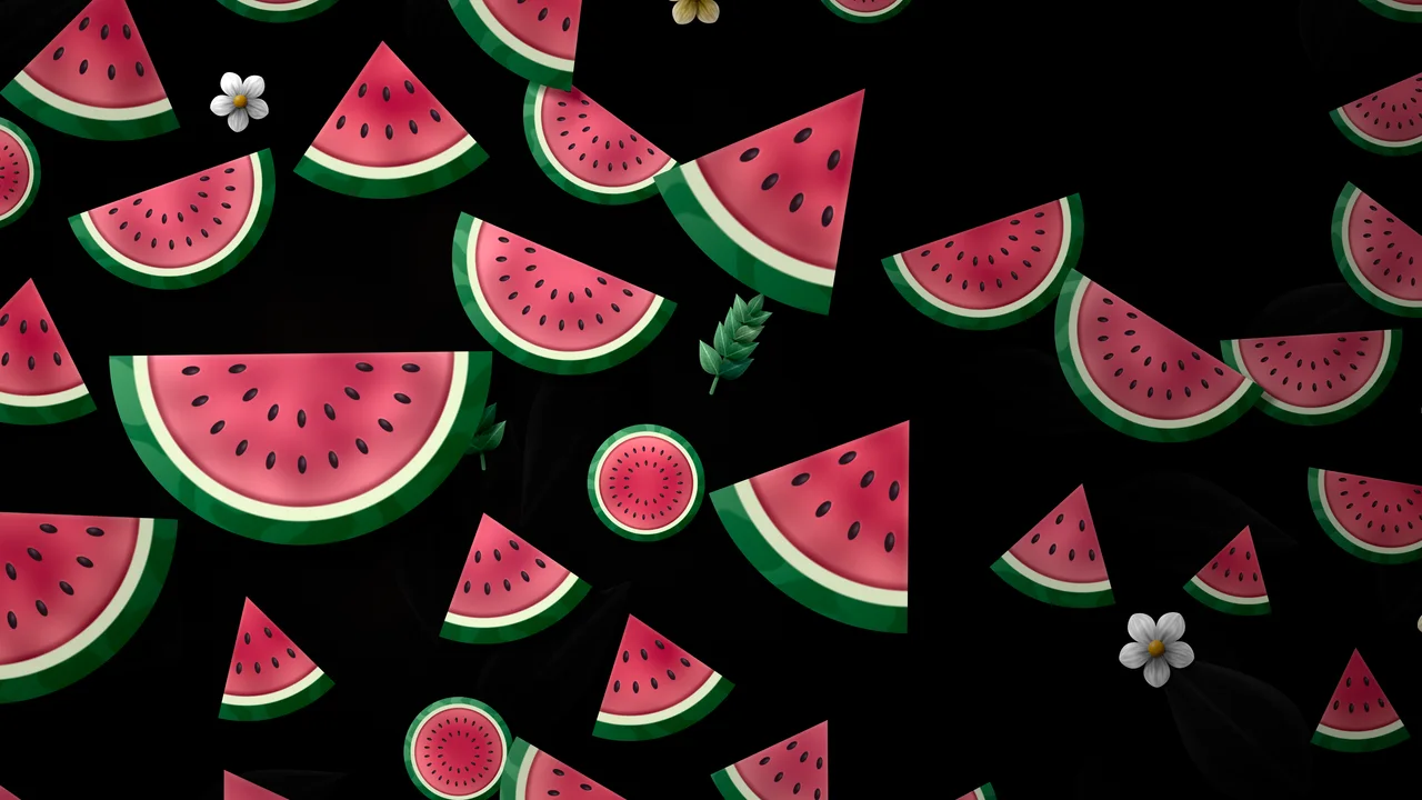 Black Paper Watermelon Pattern desktop wallpaper in 4K