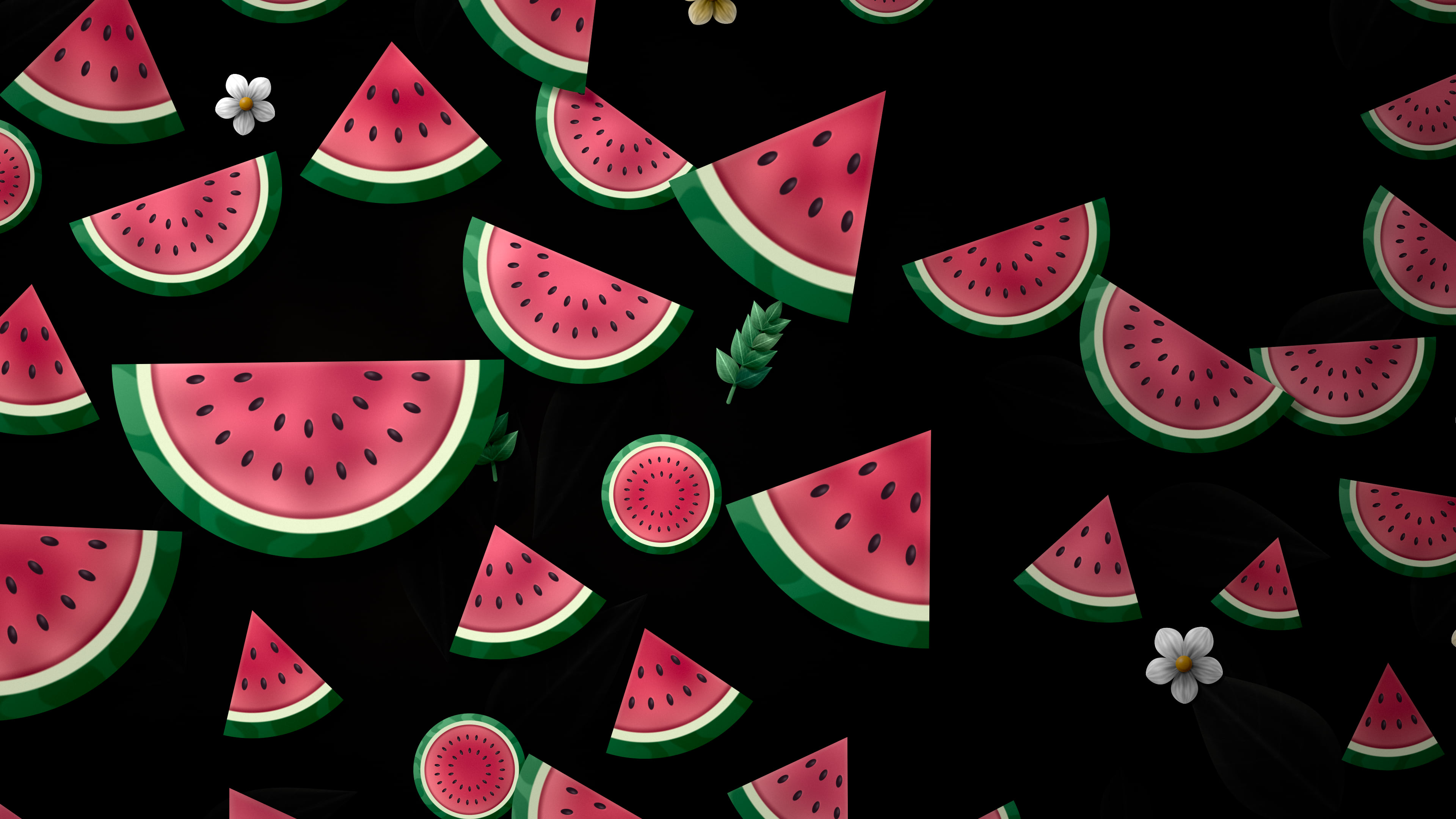 Black Paper Watermelon Pattern desktop wallpaper in 4K