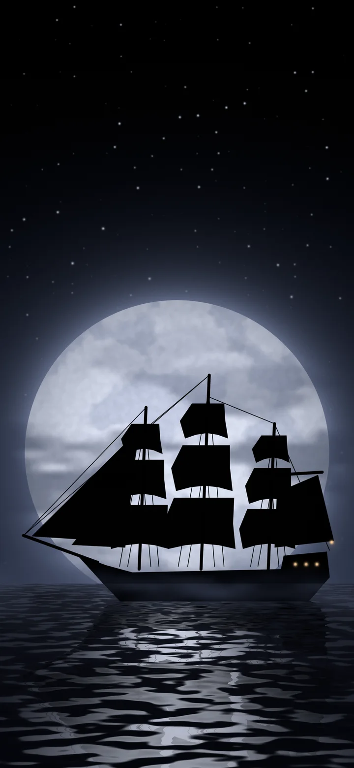 Black Pirate Ship and Full Moon wallpaper for iPhone and Android