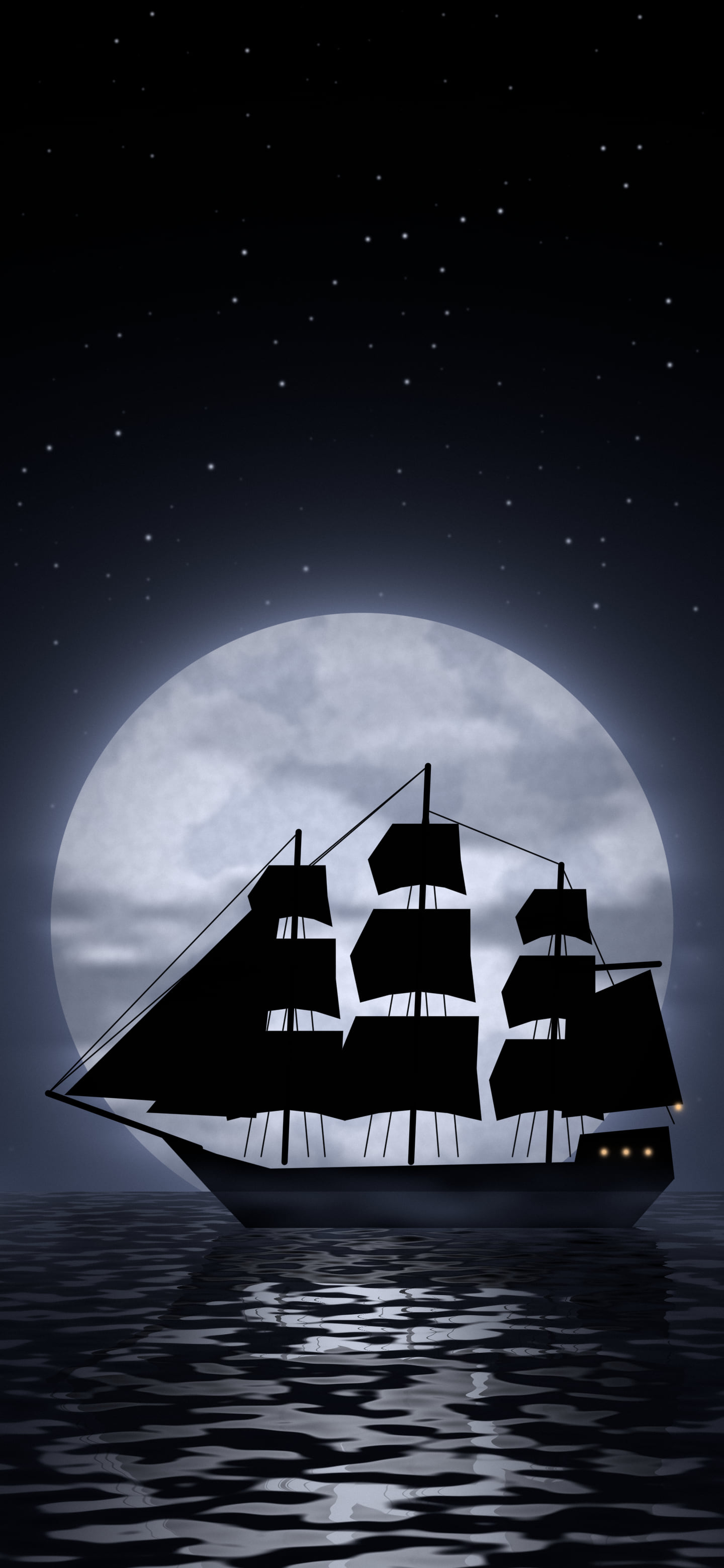Black Pirate Ship and Full Moon wallpaper for iPhone and Android