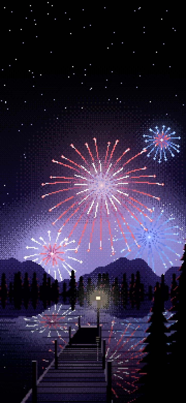 Black Pixel Art 4th of July Fireworks wallpaper for iPhone and Android