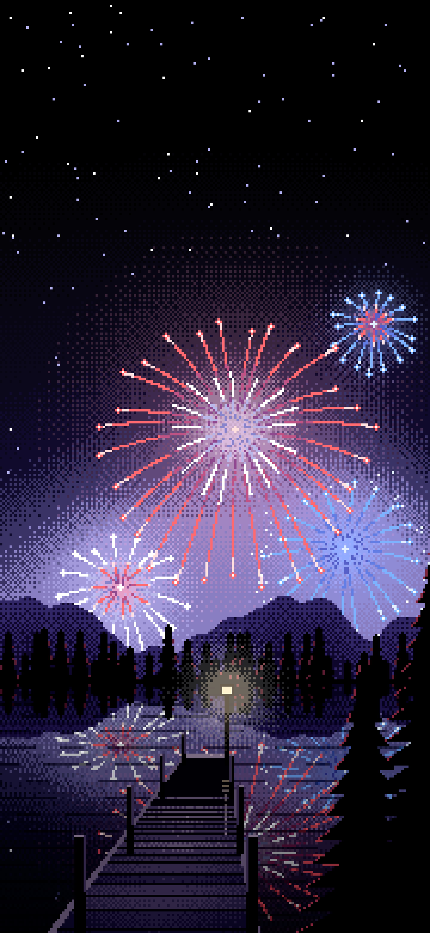 Black Pixel Art 4th of July Fireworks wallpaper for iPhone and Android