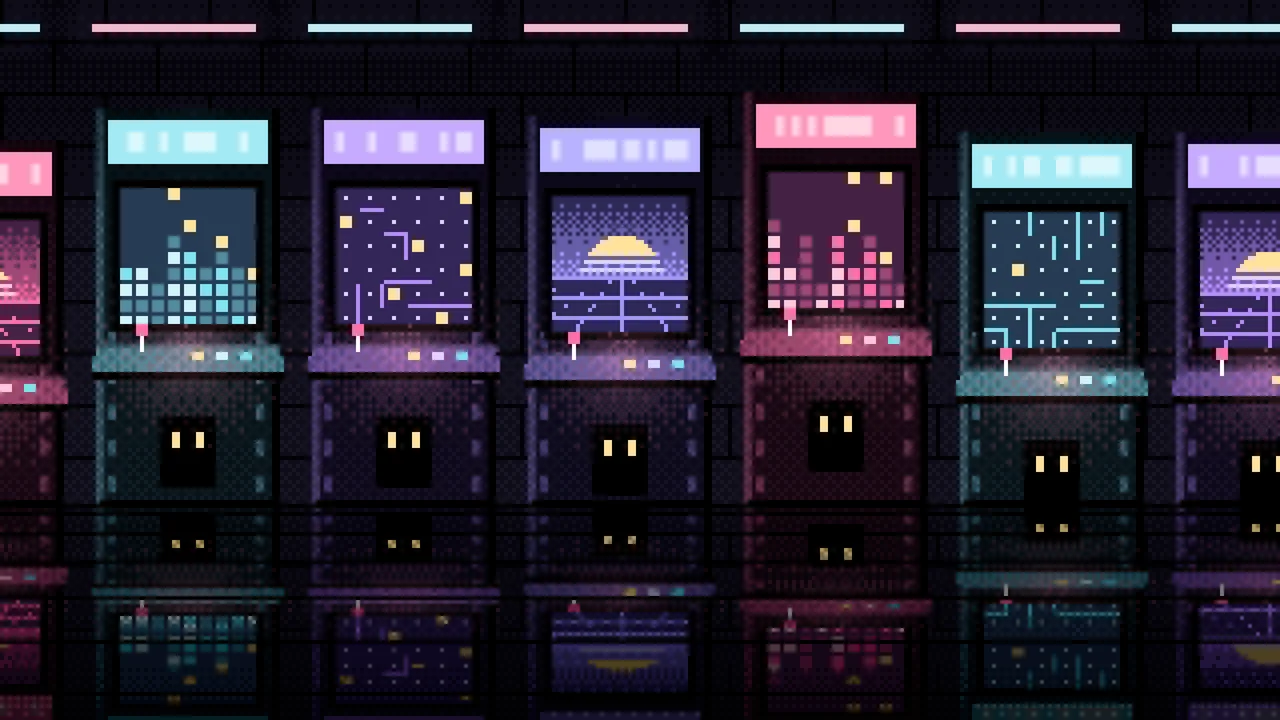 Black Pixel Art Arcade desktop wallpaper in 4K