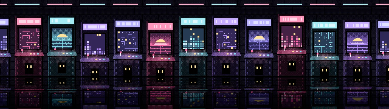 Black Pixel Art Arcade dual monitor wallpaper, 7680 × 2160