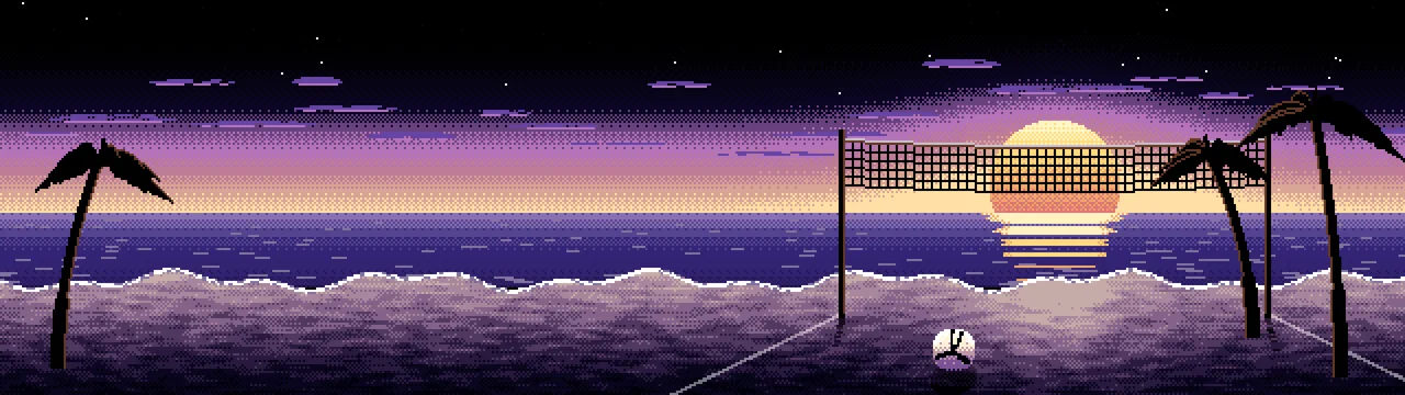 Black Pixel Art Beach Volleyball dual monitor wallpaper, 7680 × 2160