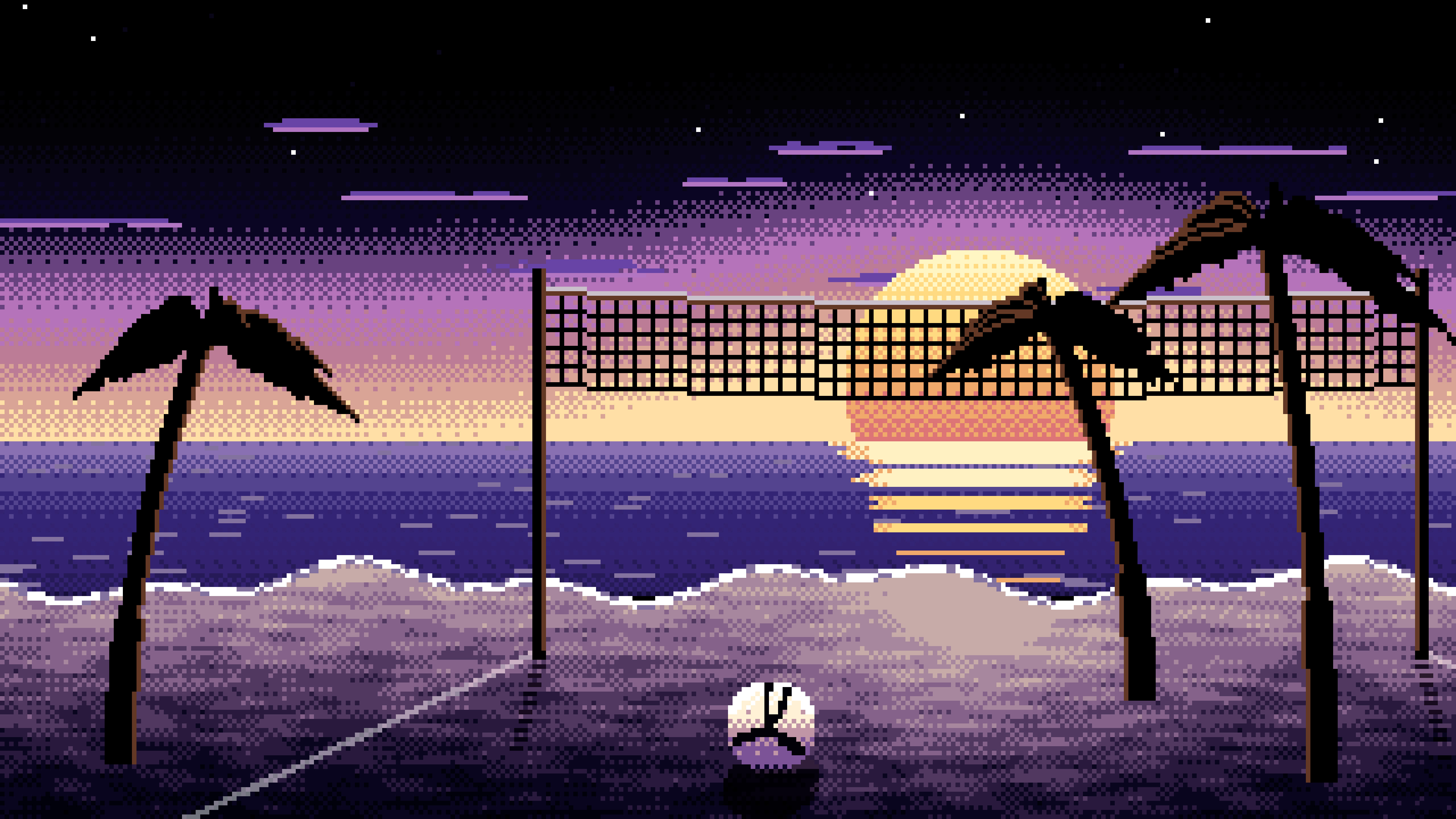 Black Pixel Art Beach Volleyball desktop wallpaper in 4K