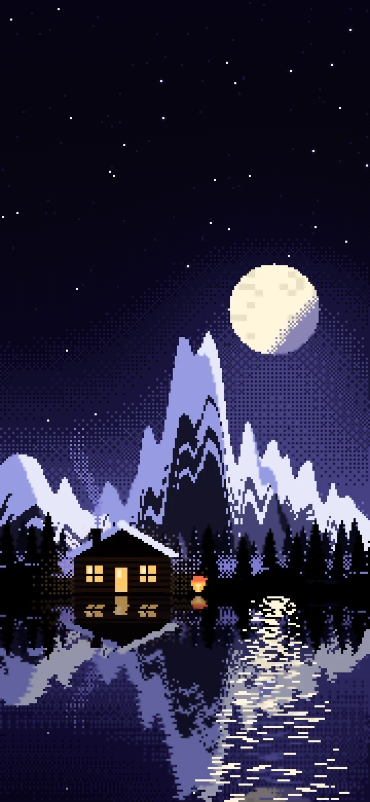 Black Pixel Art Cabin wallpaper for iPhone and Android