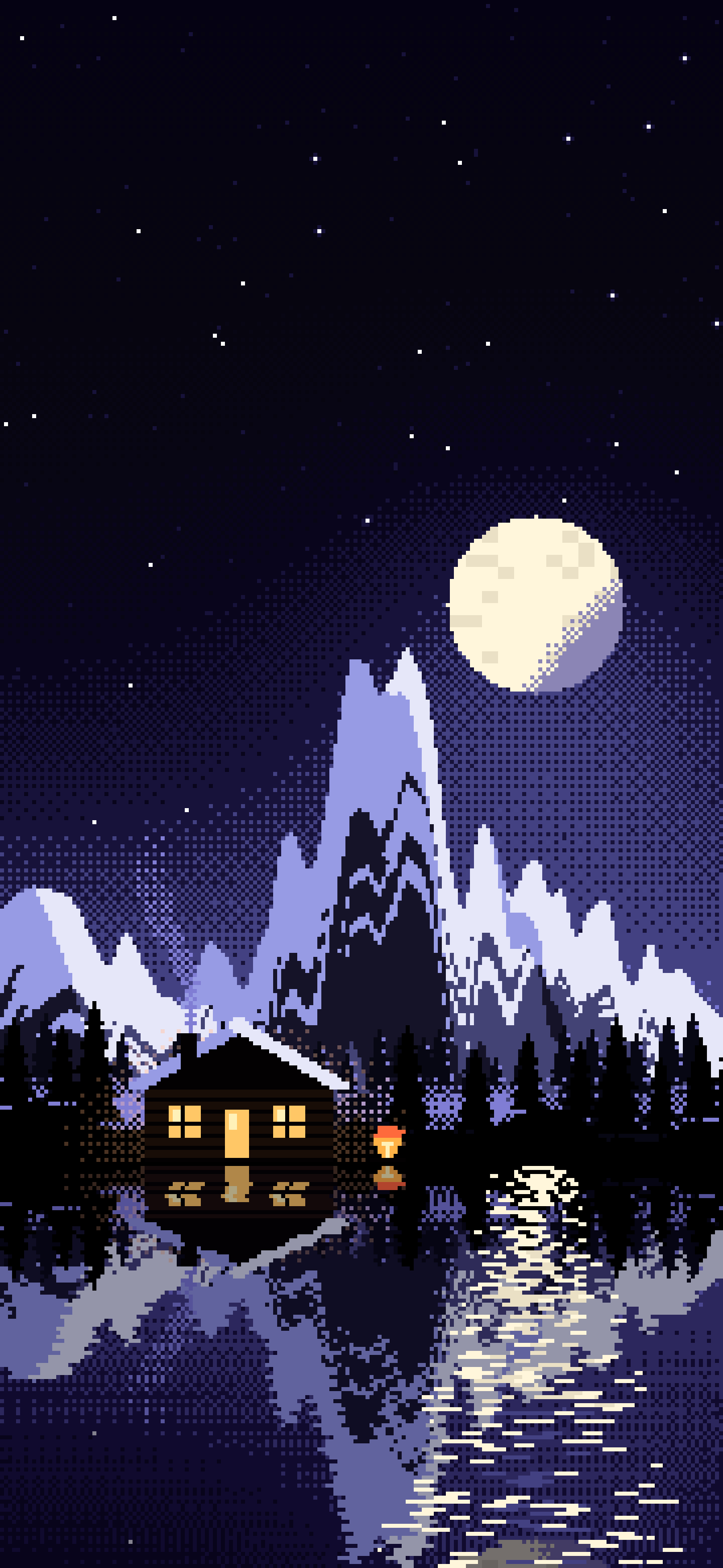 Black Pixel Art Cabin wallpaper for iPhone and Android