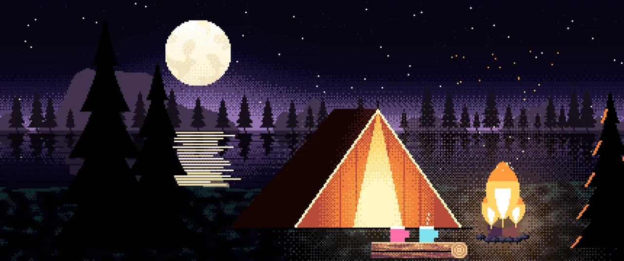 Black Pixel Art Campfire ultrawide wallpaper, 3440 × 1440