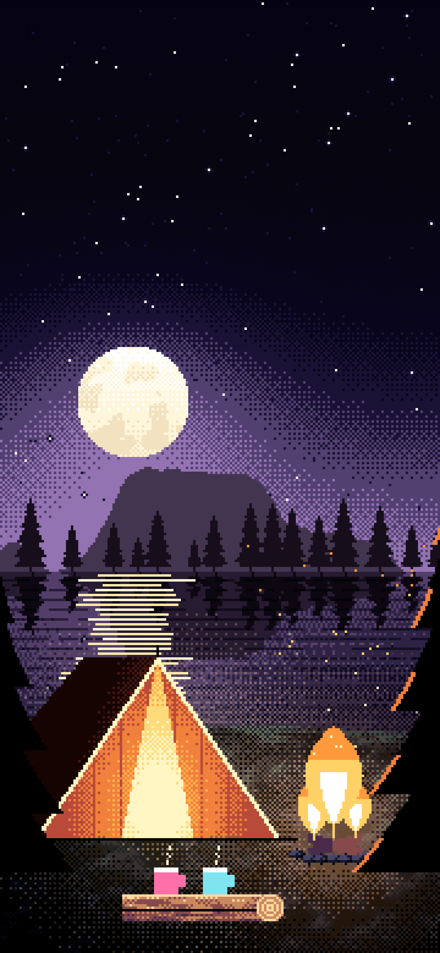 Black Pixel Art Campfire wallpaper for iPhone and Android