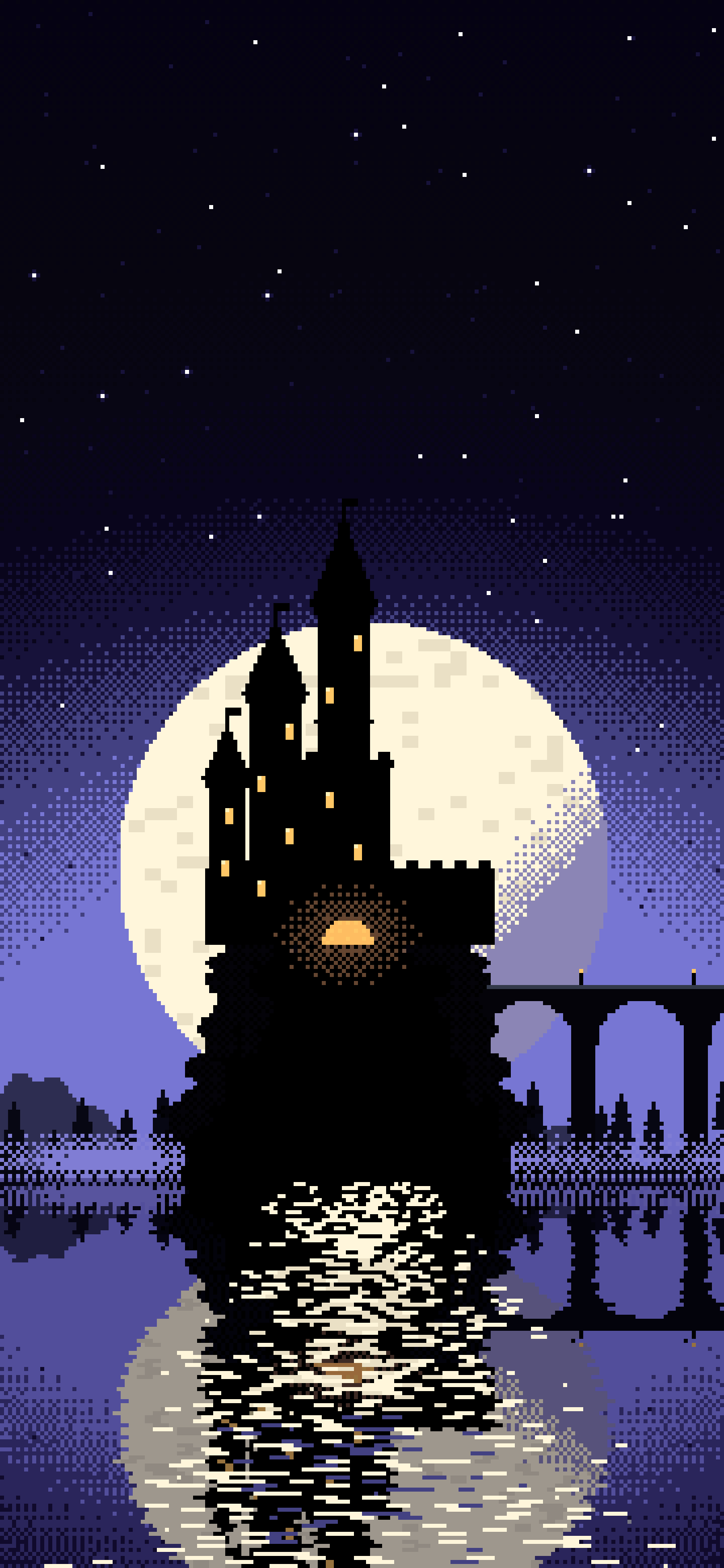 Black Pixel Art Castle wallpaper for iPhone and Android