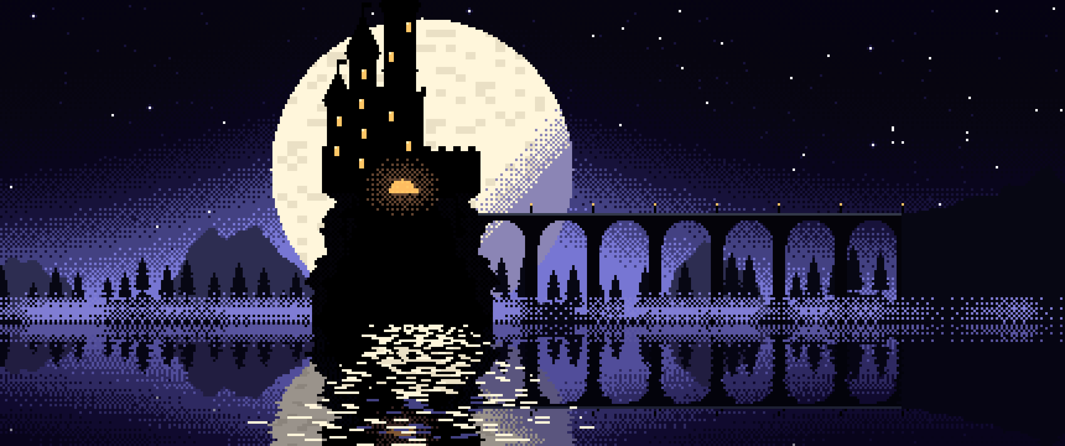 Black Pixel Art Castle ultrawide wallpaper, 3440 × 1440