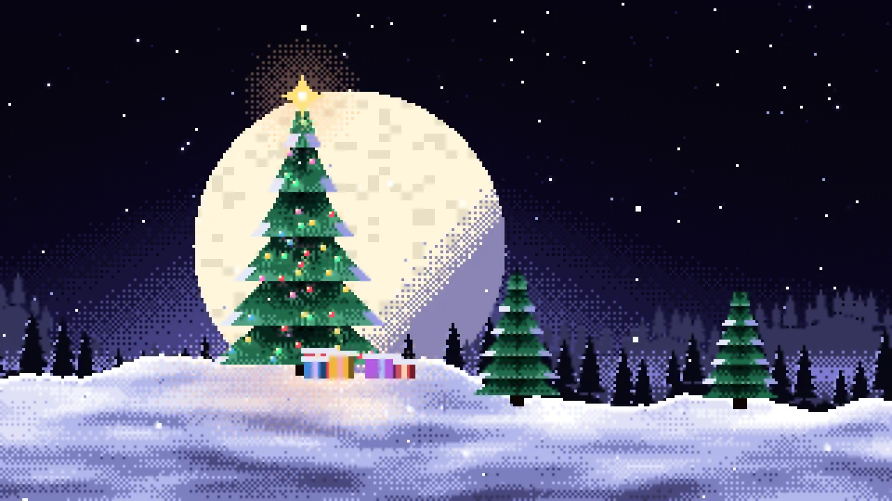 Black Pixel Art Christmas Tree desktop wallpaper in 4K