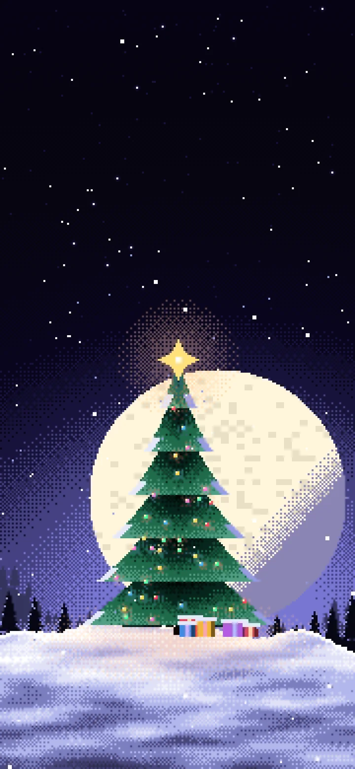 Black Pixel Art Christmas Tree wallpaper for iPhone and Android