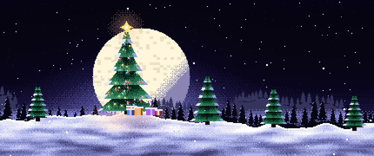 Black Pixel Art Christmas Tree ultrawide wallpaper, 3440 × 1440