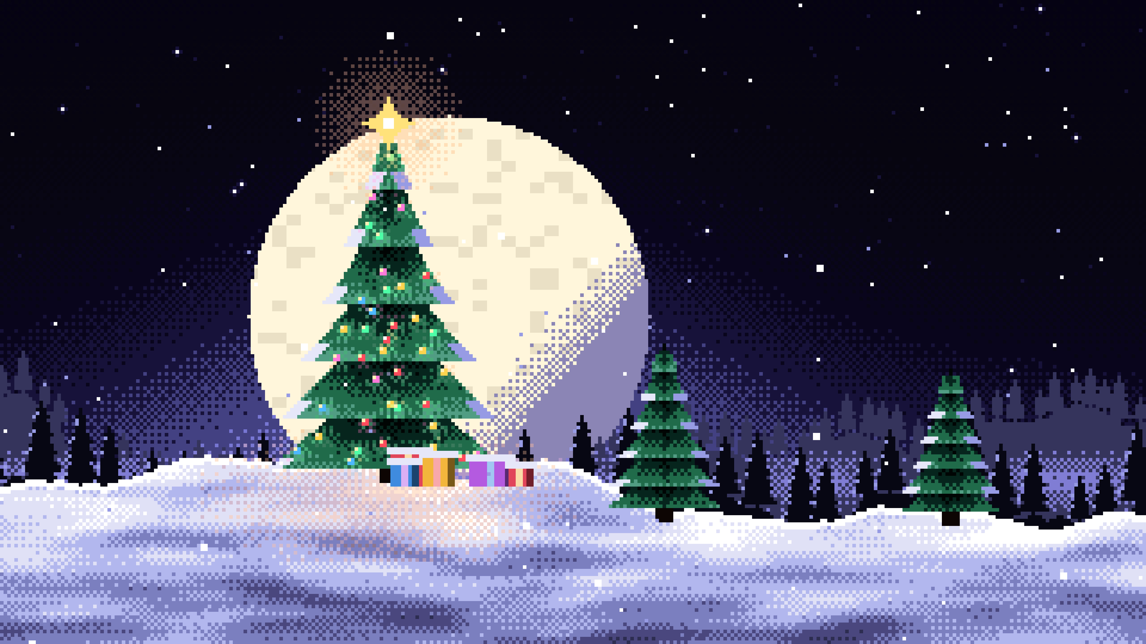 Black Pixel Art Christmas Tree desktop wallpaper in 4K