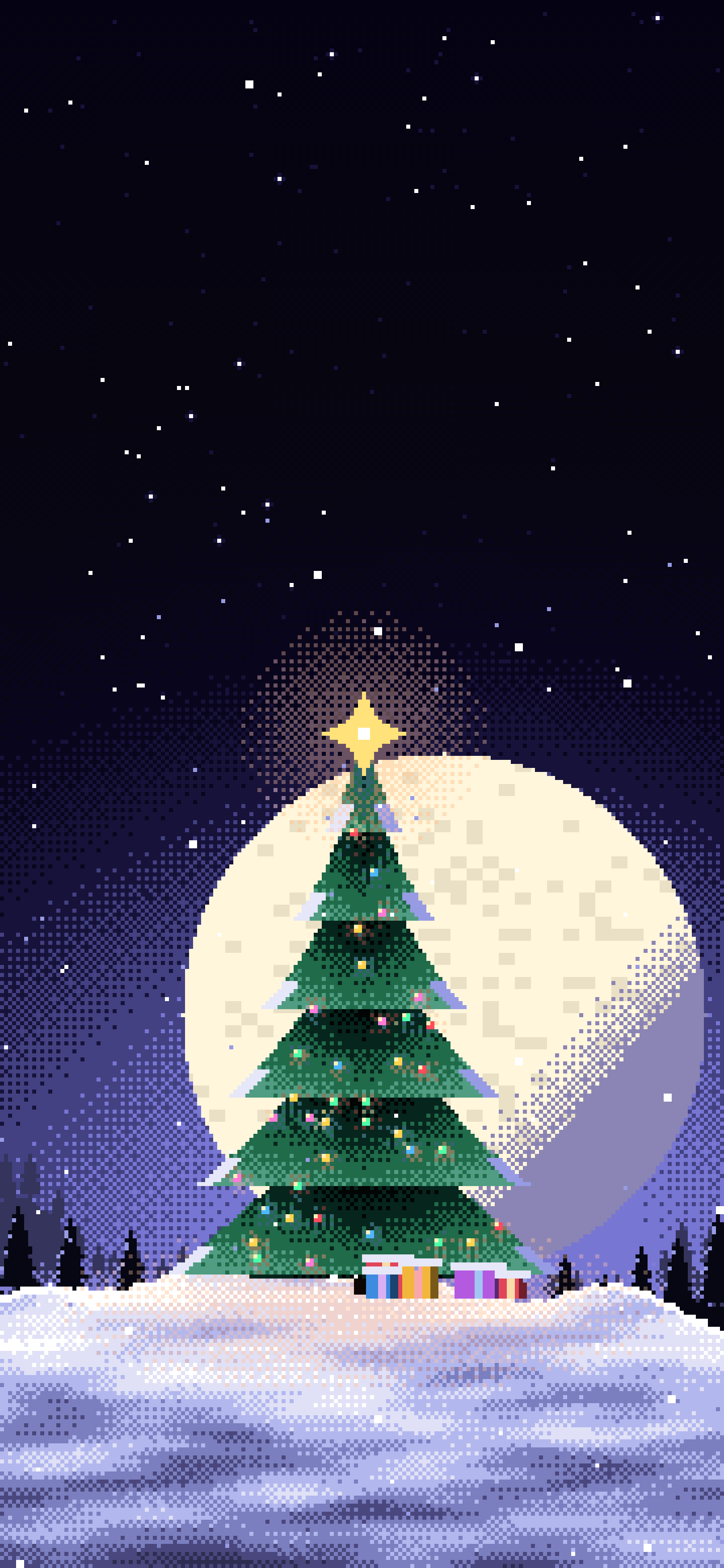 Black Pixel Art Christmas Tree wallpaper for iPhone and Android