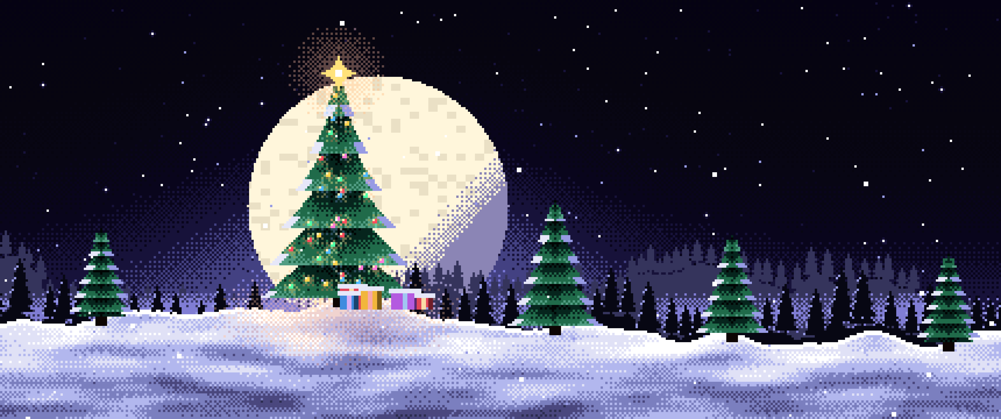 Black Pixel Art Christmas Tree ultrawide wallpaper, 3440 × 1440