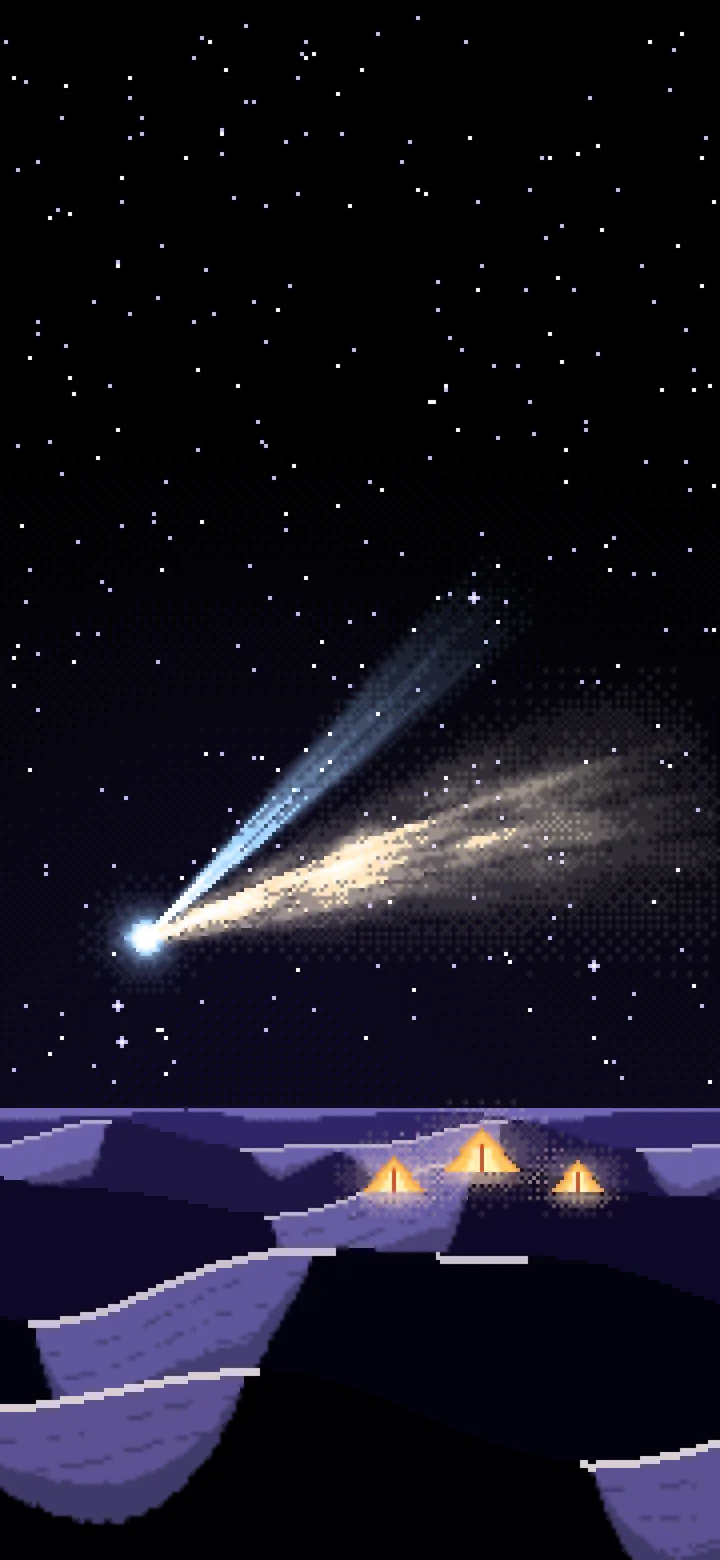 Black Pixel Art Comet Over the Desert wallpaper for iPhone and Android