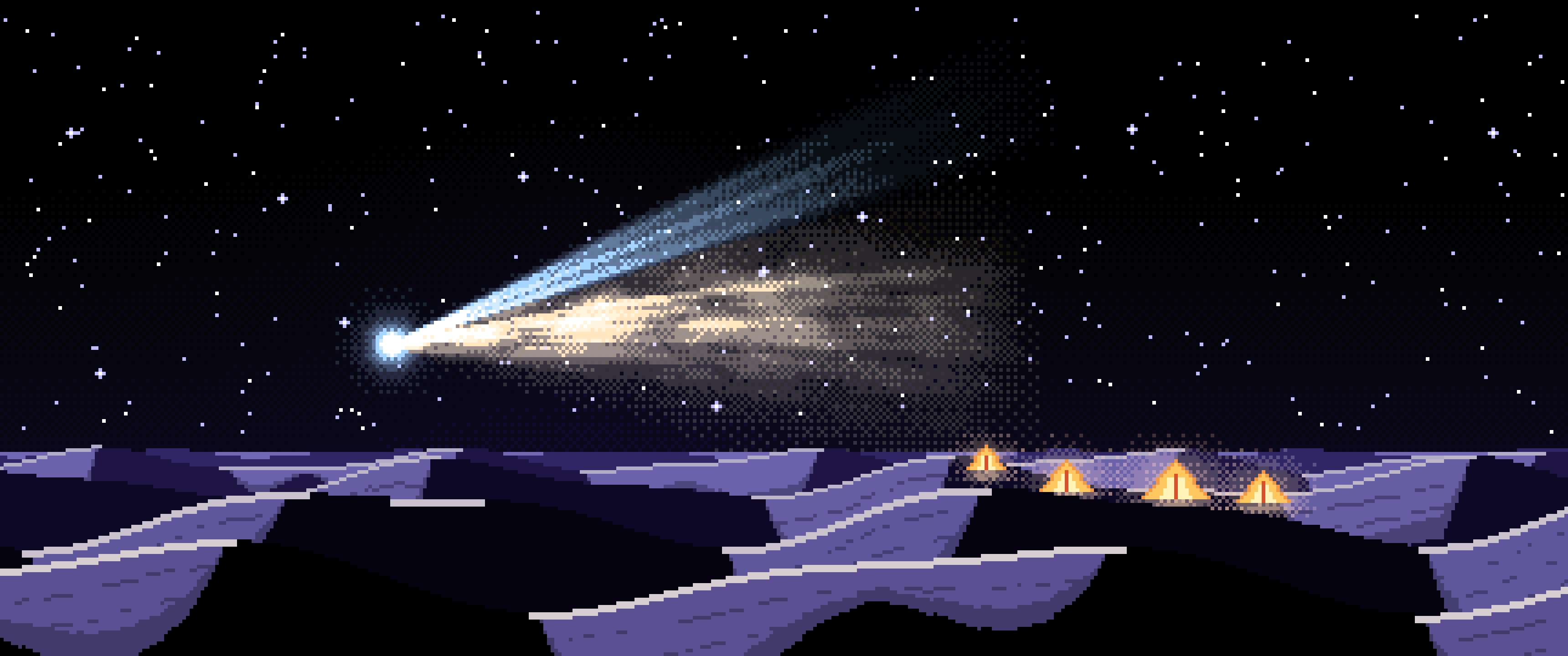 Black Pixel Art Comet Over the Desert ultrawide wallpaper, 3440 × 1440