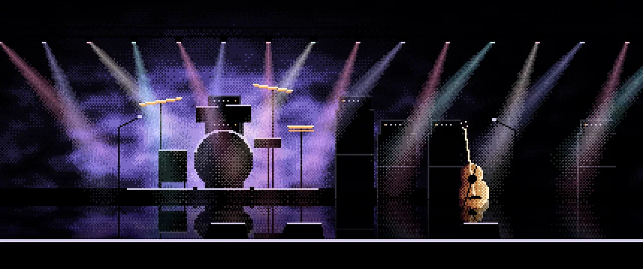 Black Pixel Art Concert Stage ultrawide wallpaper, 3440 × 1440
