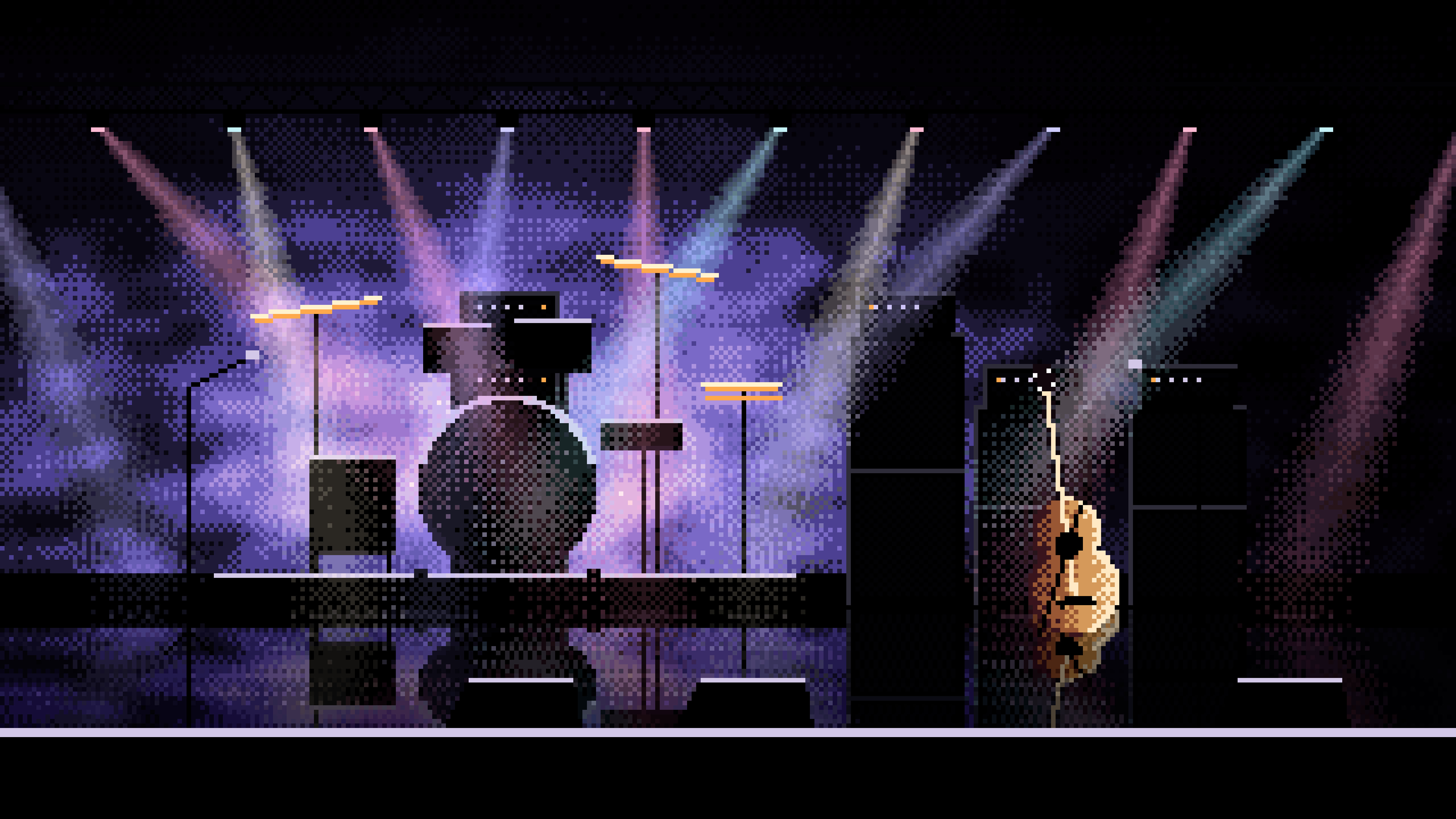 Black Pixel Art Concert Stage desktop wallpaper in 4K