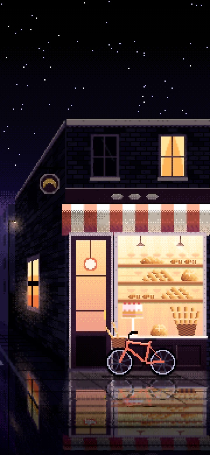 Black Pixel Art Corner Bakery wallpaper for iPhone and Android