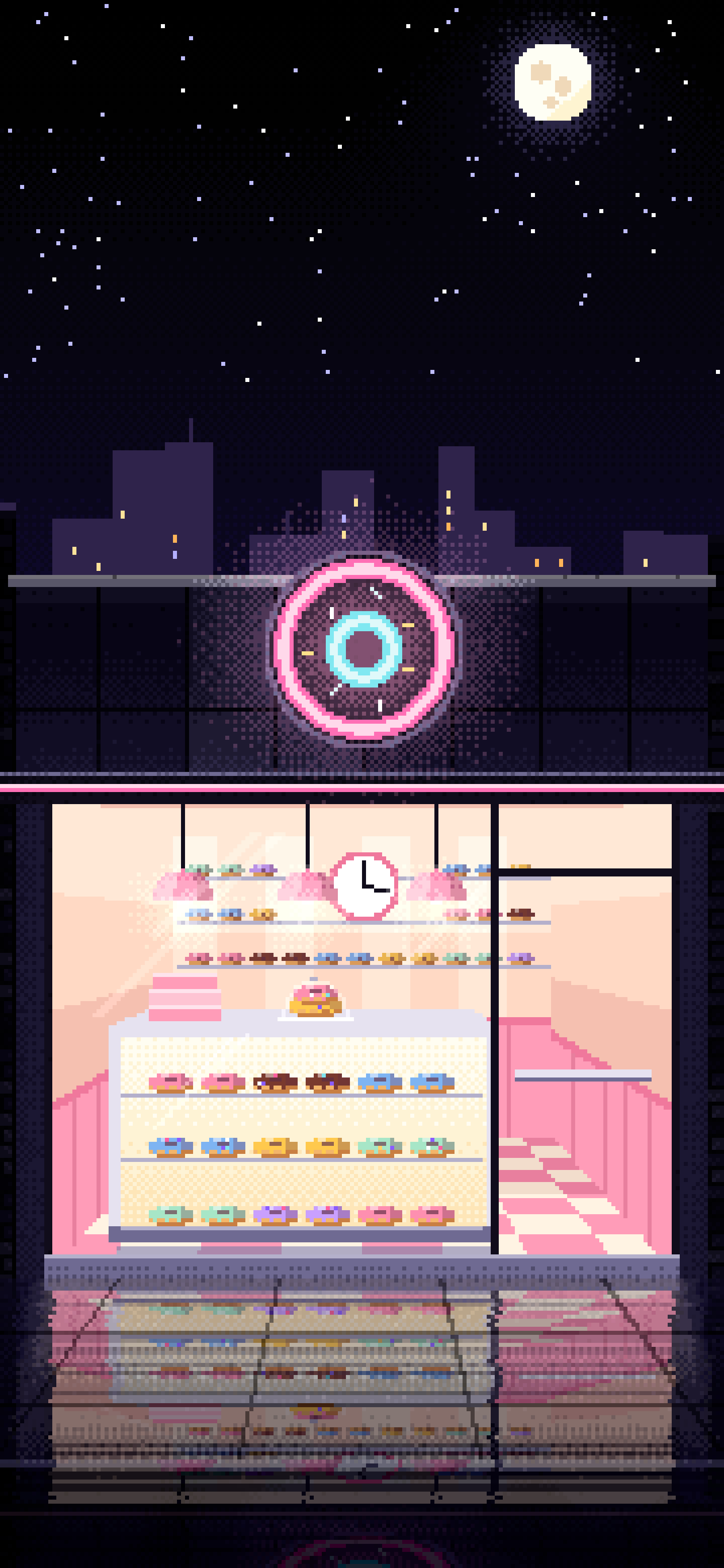 Black Pixel Art Donut Shop wallpaper for iPhone and Android