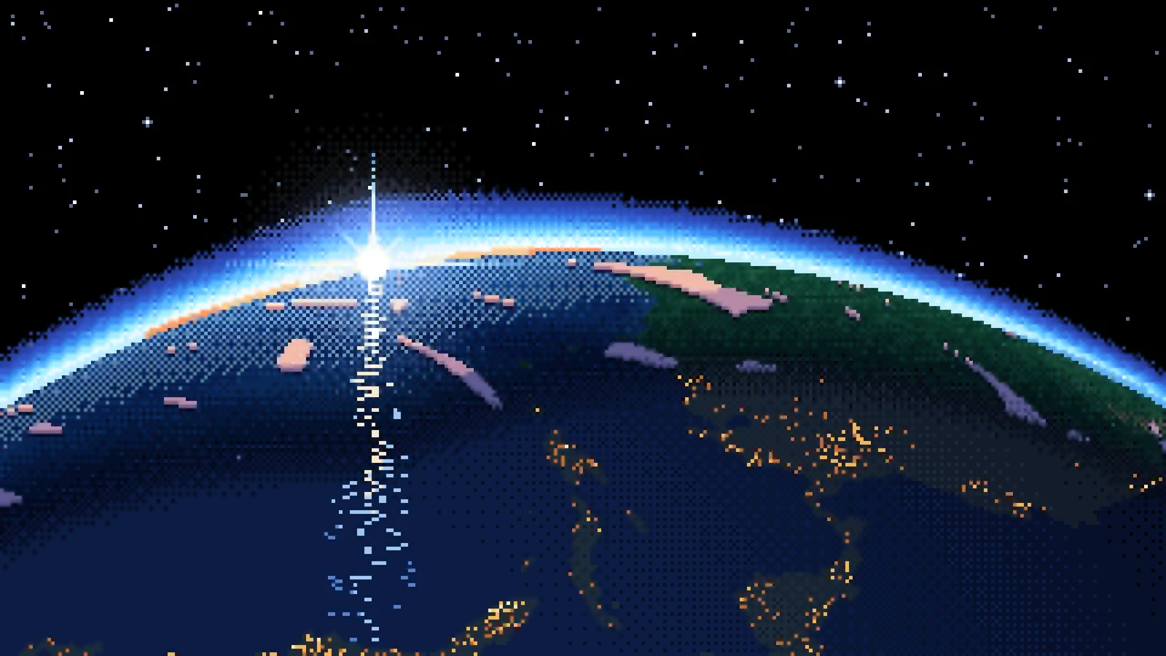 Black Pixel Art Earth Horizon From Orbit desktop wallpaper in 4K
