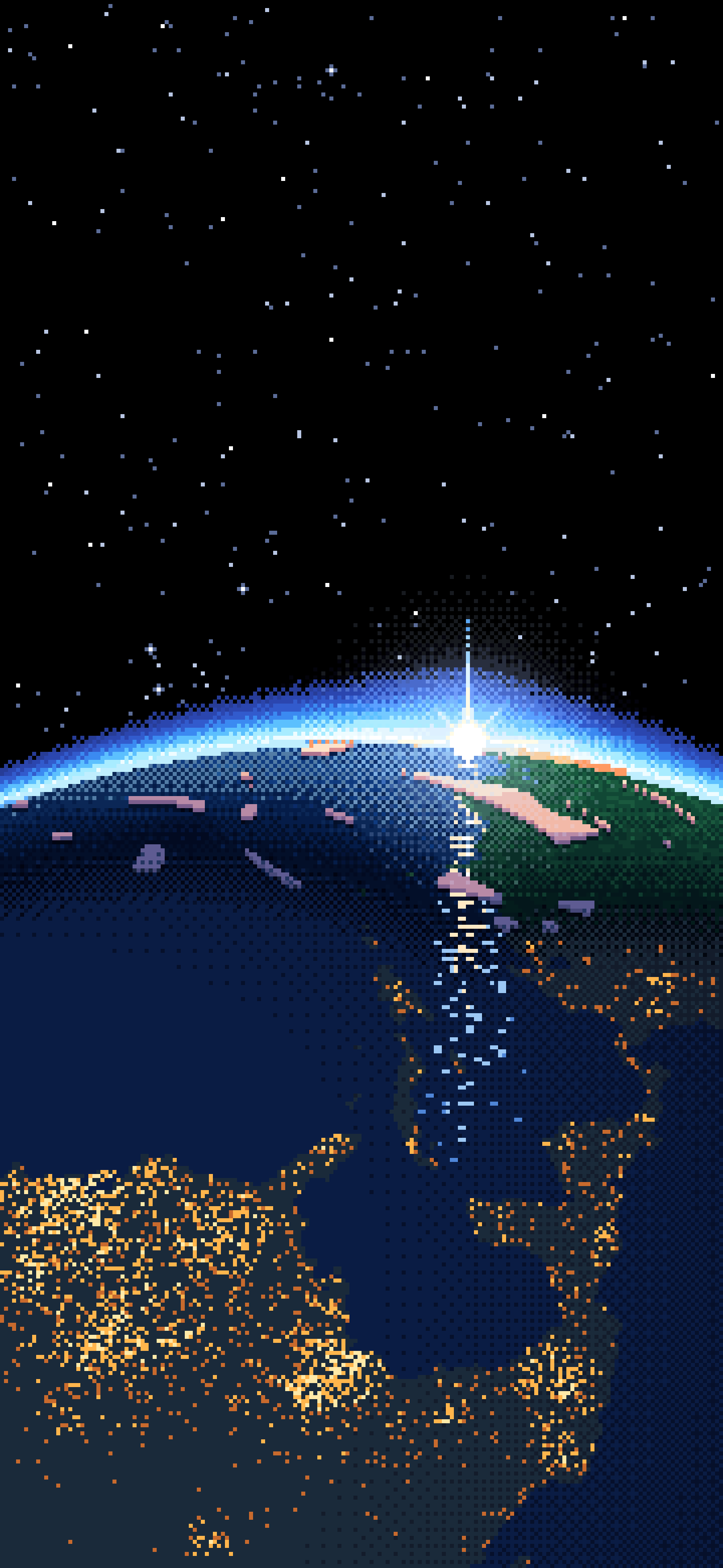 Black Pixel Art Earth Horizon From Orbit wallpaper for iPhone and Android