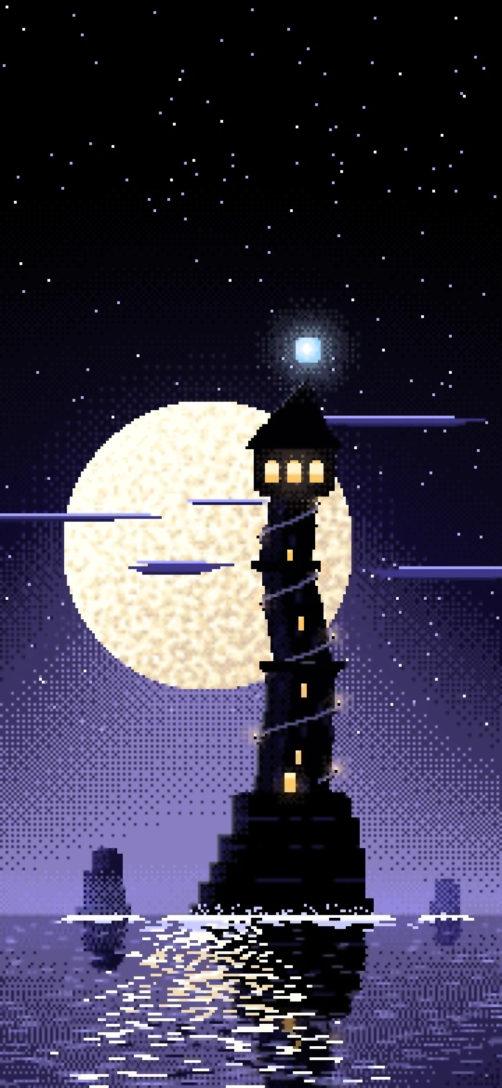 Black Pixel Art Fantasy Wizard Tower at Night wallpaper for iPhone and Android