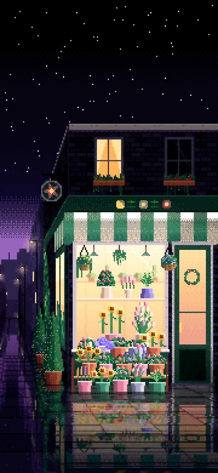 Black Pixel Art Flower Shop wallpaper for iPhone and Android