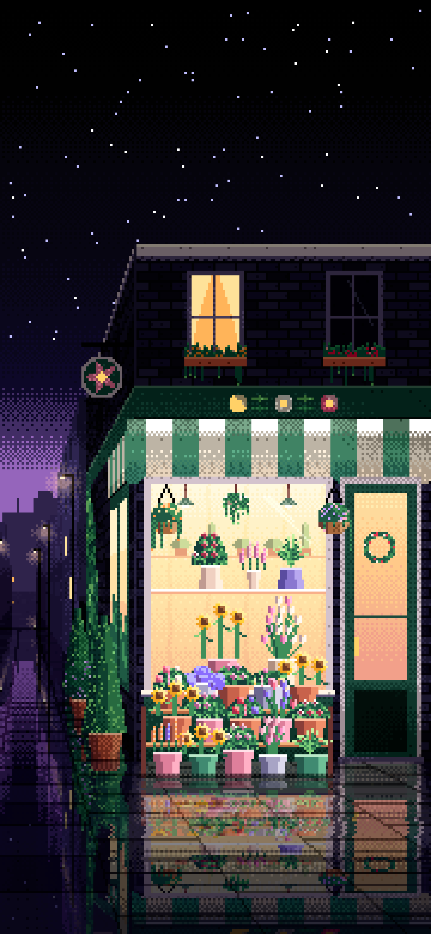 Black Pixel Art Flower Shop wallpaper for iPhone and Android